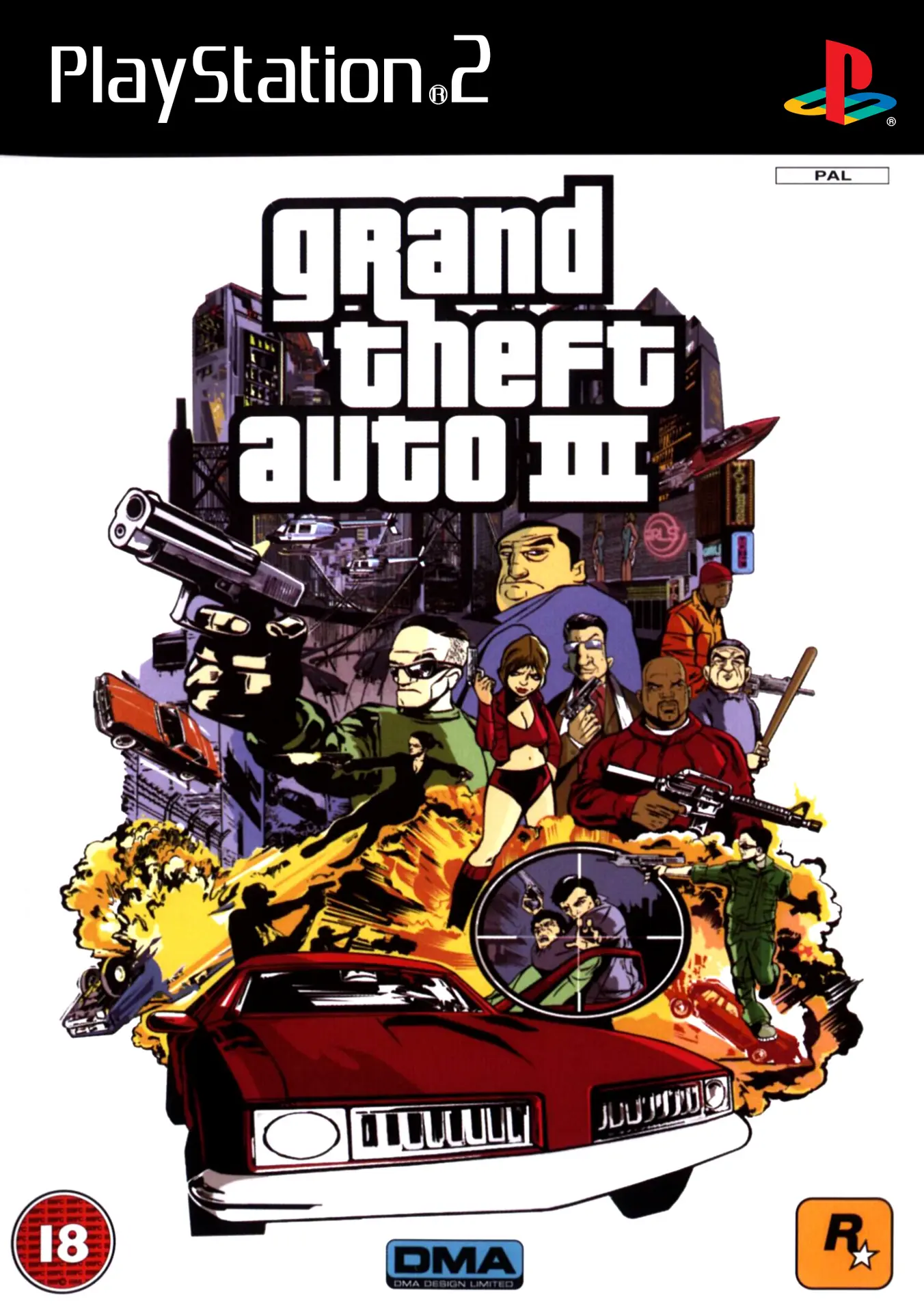 Pudełko GTA 3 na PlayStation 2 — pierwsza platforma docelowa