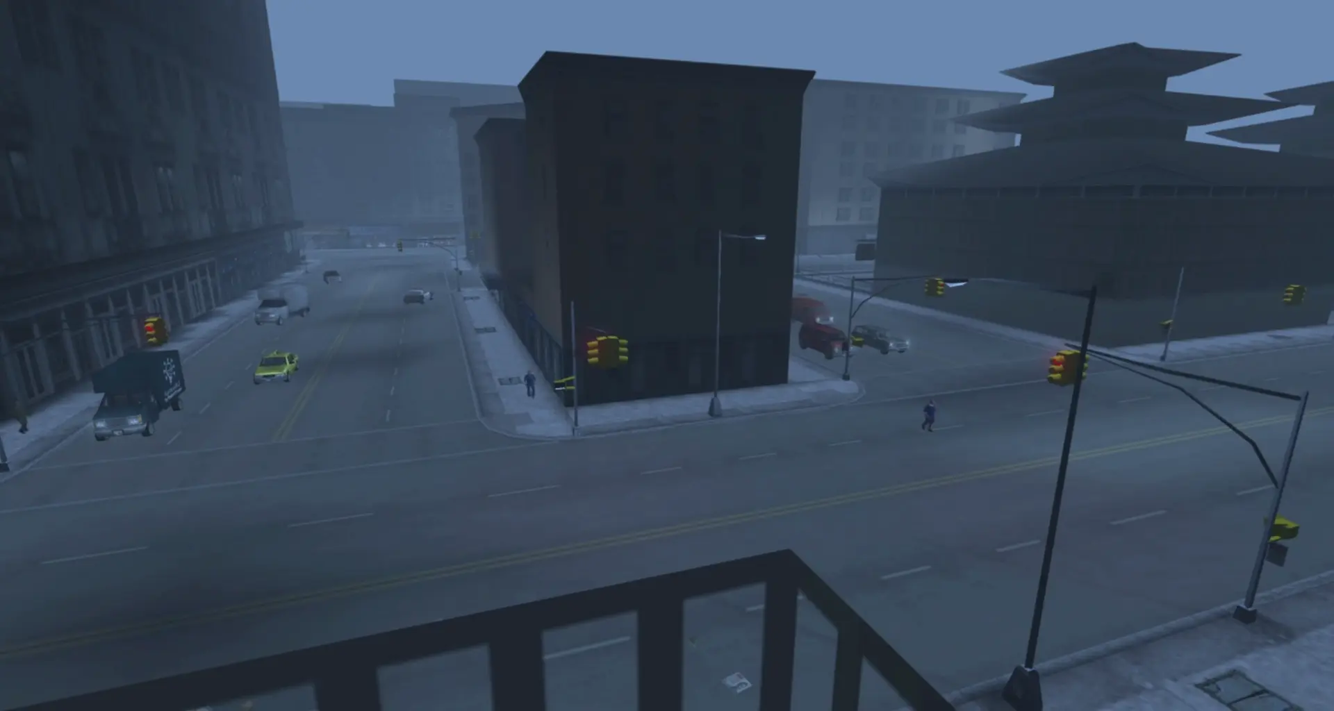 Drzewa i droga we mgle — Shoreside Vale w GTA 3