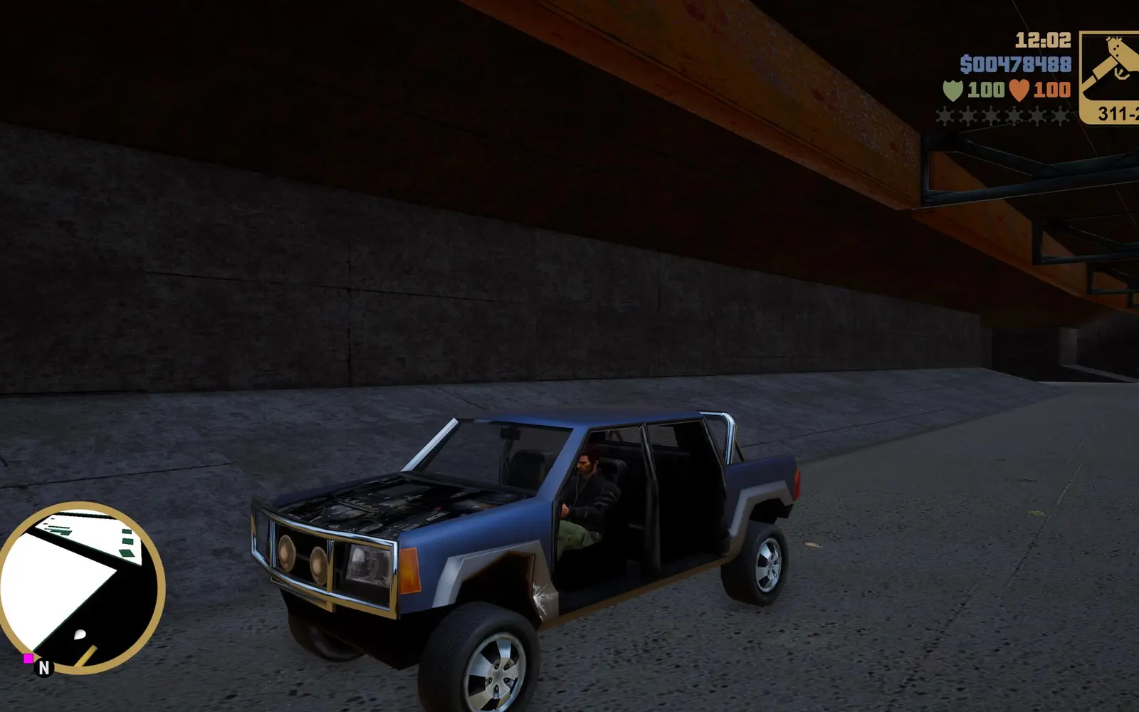 Cartel Cruiser zaparkowany na placu budowy w Fort Staunton — auto potrzebne do misji Liberator w GTA 3