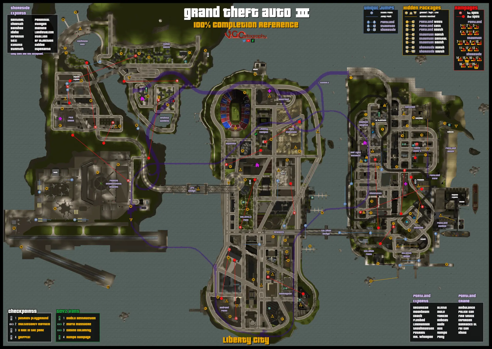 Pełna mapa Liberty City w GTA 3 — Portland, Staunton Island i Shoreside Vale